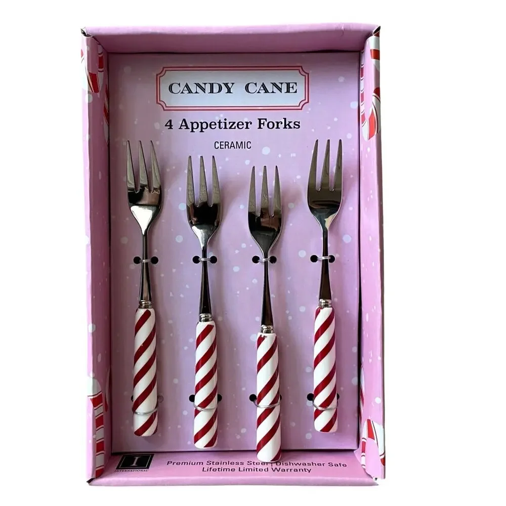 Christmas Candy Cane Peppermint Appetizer Forks Set of 4